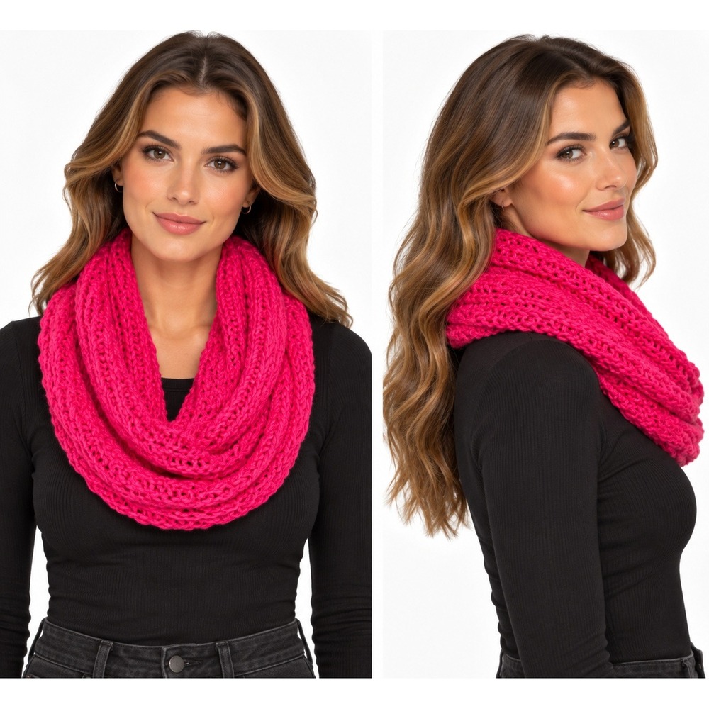 Abercrombie & Fitch Hot Pink Chunky Knit Infinity Scarf Ribbed Winter Wrap NWT